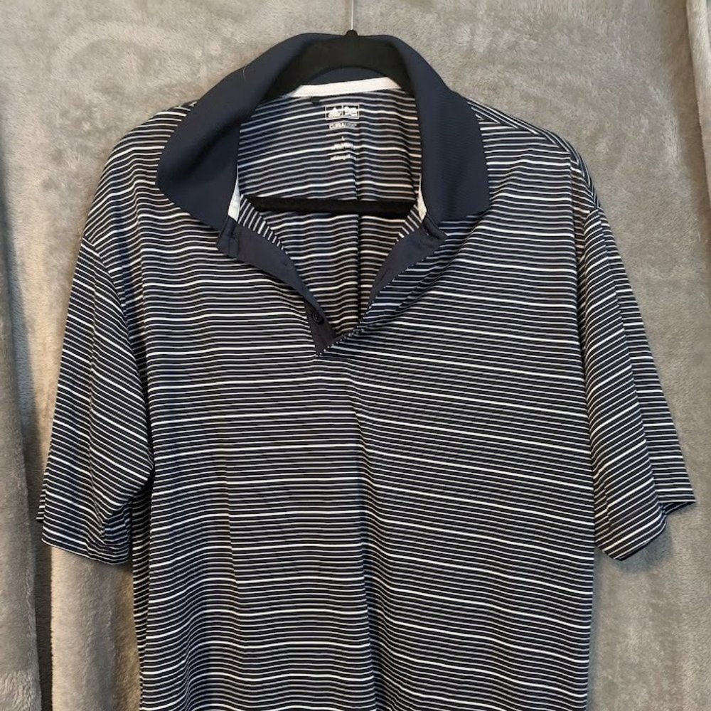Pre-Loved Men's Adidas Golf Climalite Blue and White Striped Polo Size Large